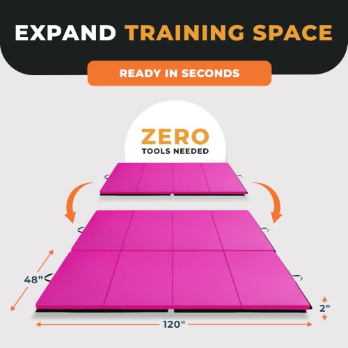 Image of BalanceFrom 10x4 Feet 4-Panel Folding Gymnastics Mat - 2-Inch Thick Pad with Vinyl Surface and Carrying Handles for Tumbling, Yoga, Pilates, Home Workouts, and Martial Arts