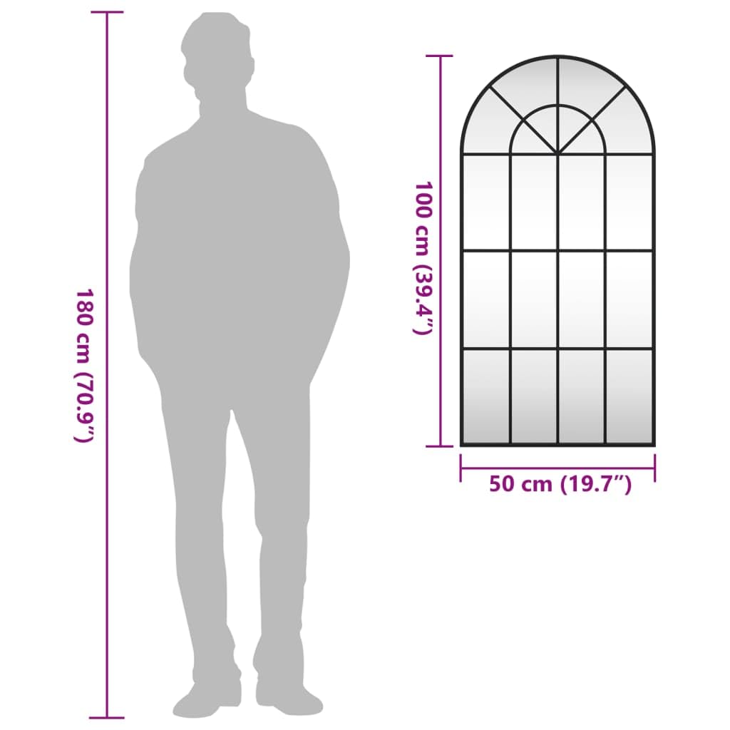 Wandspiegel Schwarz 50x100 cm Gewölbt mit pulverbeschichtetem Eisenrahmen, Glasspiegel für Badezimmer Schlafzimmer Flur, Wandmontage Ganzkörperspiegel zur Dekoration und Rasur