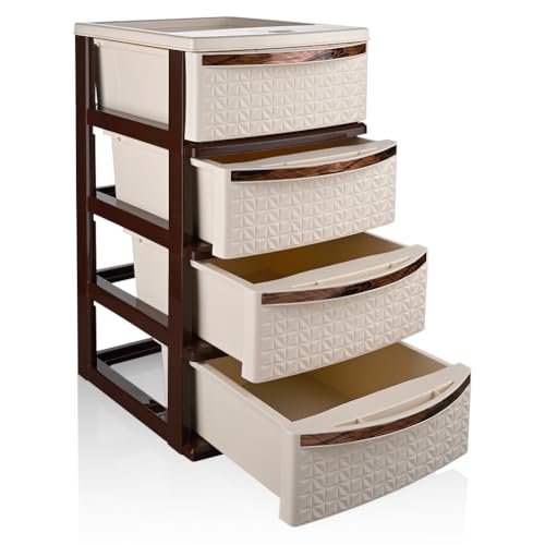 Image of Luxury Drawer 4 - Asian Plastowares | Multipurpose Plastic Drawer: Modular Chest Storage Organizer for Home, Bedroom, Kitchen, Office, School, Kids, Doctors, and Parlor (Beige)