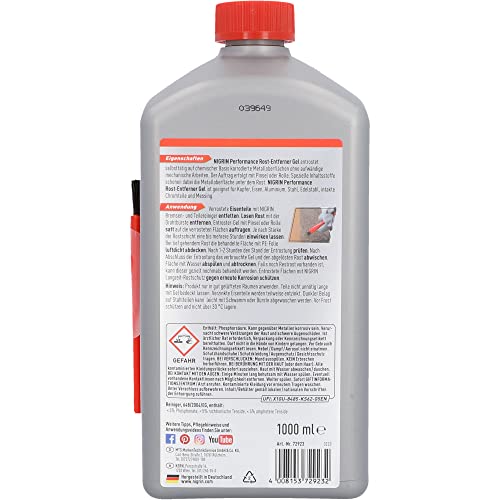 NIGRIN Rost-Entferner Gel, entfernt dicke Rostschichten, schont Metalloberflächen, 1 l
