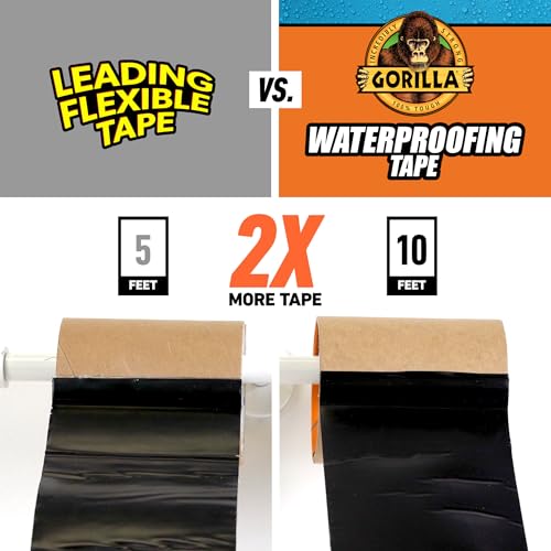 GORILLA Waterproof Patch & Seal Tape, Black Tape, 4" x 10' (Pack of 3) - Permanent Weather Resistant Seal for Leaks and Repairs - image 8