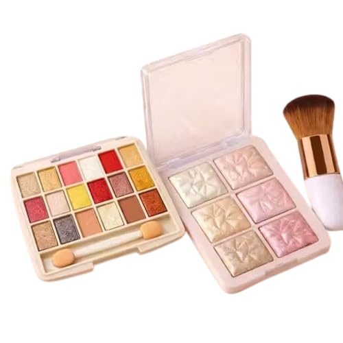 16-Color Eyeshadow Palette with 6-Color Highlighter Palette & Makeup Brush | Shimmer, Matte & Glitter Professional Makeup Kit-image-49