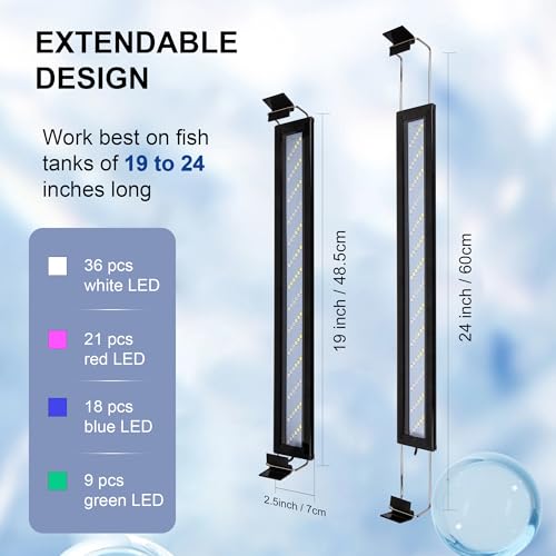 Image of Led Aquarium Light, Full Spectrum Fish Tank Lights, 10 /20 Gallon Freshwater Fishtank Hood Lighting for Grow Fish, Plants, Adjustable from 19 to 24 Inch