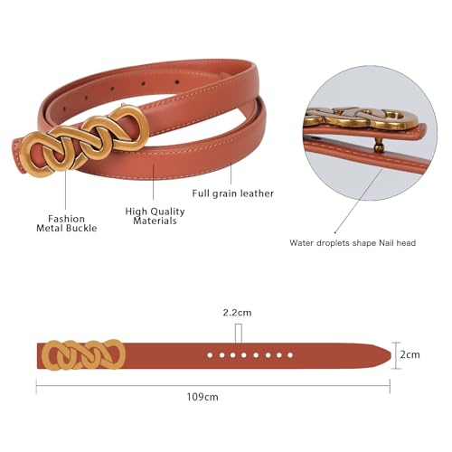 Image of Aurolran Women's Fashion Classic Metal Buckle Leather Belt with Jeans Dress