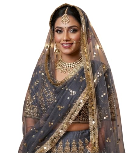 Image of Navti Creations Women's Lightweight Net Dupatta With Sequence Embroidery & Kiran Border (Length 2.25m)