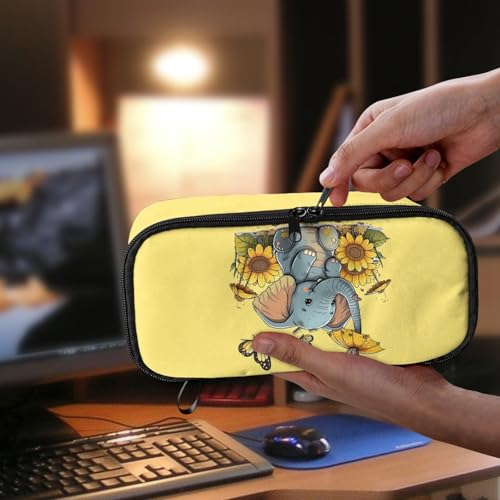 Image of Elephant Baby Girls Pencil Case Large Capacity,Sunflower Butterfly Pencil Pouch for Preschool Kids Casual Pencil Bag for 2Nd 3Rd Childen Pencil Box for Boys Adults Men Pencil Container