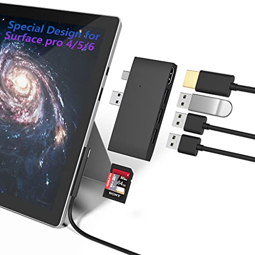 Surface Pro 4/Pro 5/Pro 6 Station d'accueil Hub USB Adaptateur Hub USB 3.0, Lecteur de Carte mémoire SD et TF/Micro SD, convertisseur de Port HDMI 4K Accessoires pour Microsoft Surface Pro 6/5/4