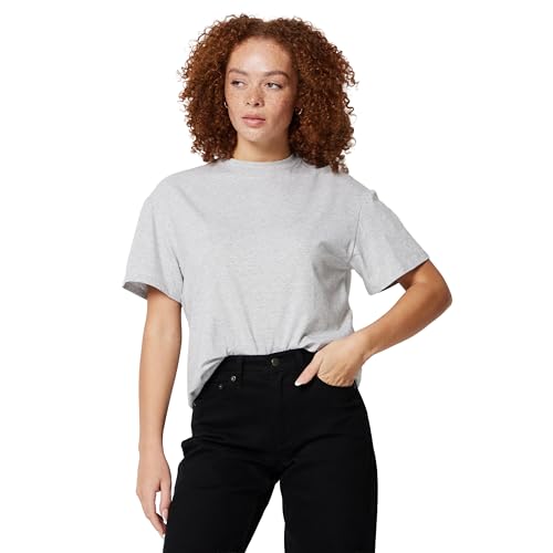 Amazon Essentials Womens Oversized-Fit Short Sleeve Crewneck Shirt Light Grey Heather Medium