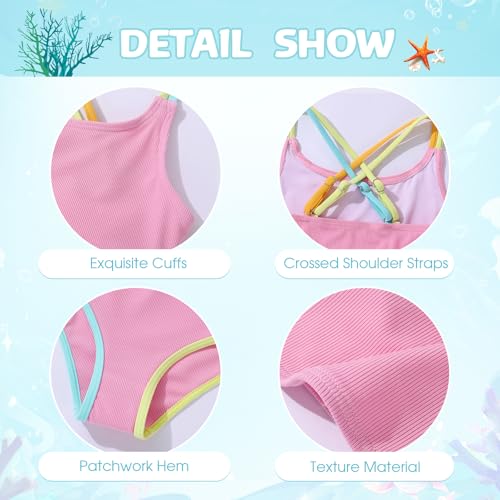 Girl's 2 Piece Bikini Set Toddler Color Block Criss Cross Bathing Suits High Waist Swimwear Cute Swimsuit for 18M-6Y4