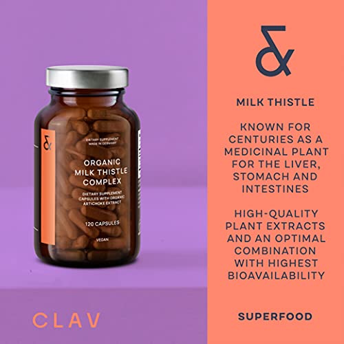 CLAV Organic Milk Thistle & Artichoke Extract Complex -Rich in Silymarin & Bitters - Liver Support + Detox Supplement - 120 Capsules (60 Days Supply) - Vegan - Made in Germany - Image 6