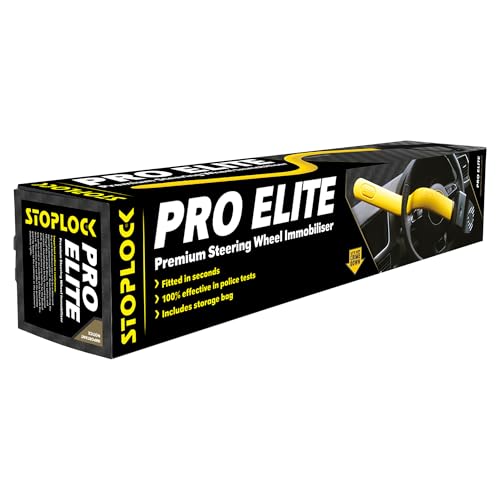Pro Elite Car Steering Wheel Lock HG 150-00 - Safe Secure Heavy Duty Anti-Theft Bar - Universal Fit - Includes 2 Keys and Carry Bag, Black/Yellow, 1 Unit