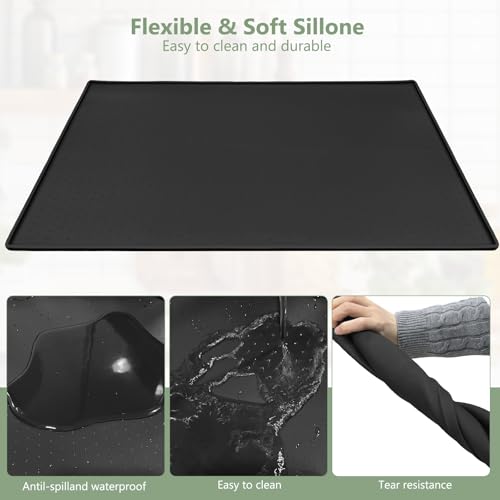 AKEfit Heat Resistant Silicone Mat, Non-Slip Waterproof Air Fryer Mat for Kitchen Countertops, Oven, Stove Top & Dining Table Protection (BLACK) - Image 5