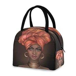 African Pretty Girl Lunch Bag Tote Bag Cooler Bag Insulated Lunch Box for Women