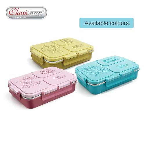 Image of Classic Steels Insulated 3-Compartment Stainless Steel Lunch Box for Kids & Adults | Leak-Proof Bento Box with Silicone Seal | BPA-Free & Food Grade, Green