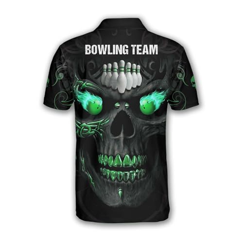 Custom Bowling Shirts for Men, 3D Print Bowling Shirts Unisex Polo Flaming Skull, Sizes S - 5XL3