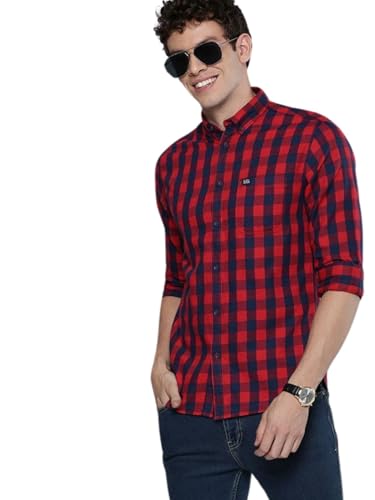 Image of The Indian Garage Co Men Slim Fit Checkered Full Sleeves Cutaway Collar Casual Shirt