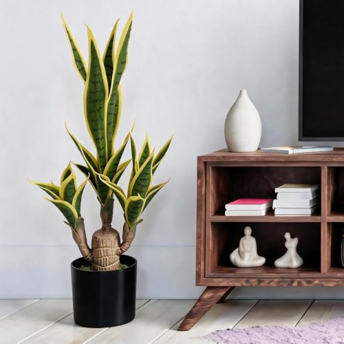 Fake Snake Plant 23.6" Agave Plant Artificial with Black Pot Sansevieria
