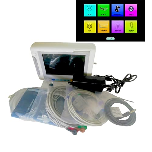 Image of Veterinary Vital Signs Monitor 7 Inch Portable 6 Parameter Monitor ECG /NIBP /PR /SPO2 /RESP /TEMP Animal Monitor