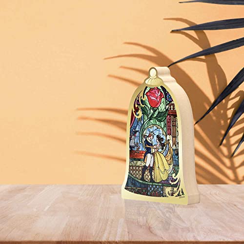 Image of Disney Beauty and The Beast Stained Glass Shelf Sitter Decor | Chunky Wood Tabletop Decoration Featuring Belle and the Beast
