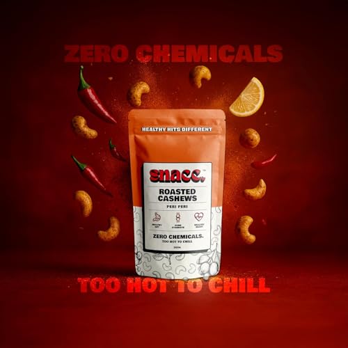 Image of Snacc Peri Peri Roasted Cashews| Spicy Masala Kaju Dry Fruit | Crunchy Premium Cashew Nuts | Protein-Rich | Zero Chemicals | 100% Clean Label Healthy Snack | 200g x 4