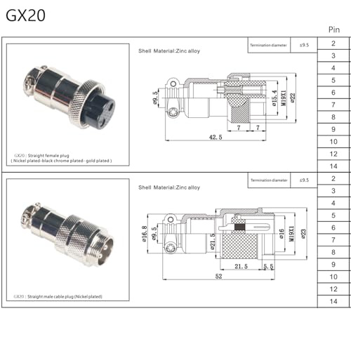 Conector de aviación GX20 de 7 pines metálico miniatura 5
