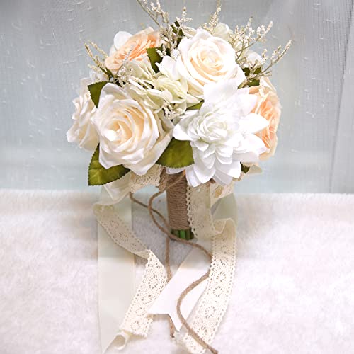 Eternal Angel Wedding Bouquets Silk Champagne White Rose Bridal Bouquet Artificial Flowers For Bride Bridesmaid Wedding Church Valentine's Day Party Gift Decoration #TOP5