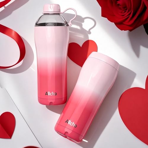 Image of Insulated Water Bottle for Women, 24 oz Stainless Steel Water Bottles, Double Walled, 2 Lids (Chug & Tumbler) - Hydrate & Caffeinate,Available Gift Wrapping