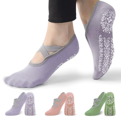 Image of 3 /6 Pairs Pilates Socks for Women,Grip Yoga Socks Non Slip for US Sizes 6.5-10