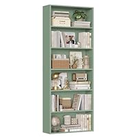 FirFurd Bookcase 6 Tiers Bookshelf Green Tall Bookcase with Open Storage Shelf Freestanding Shelving Unit for Living Room Home Office 60x23.5x180cm