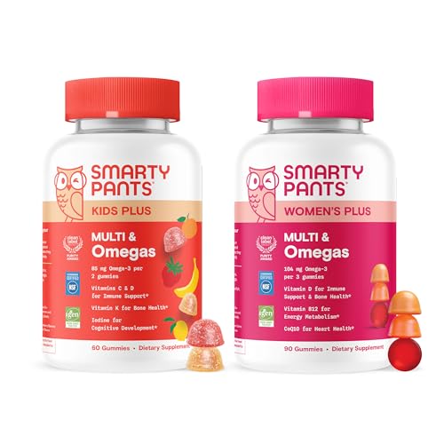 Image of SmartyPants Family Daily Nutrition Bundle: Kids + Women's Multivitamin Gummies with Omega-3, Vitamins D3, B12, A & Zinc - Gluten Free, Non-GMO, Clean Label Certified, 60 & 90 Count (Pack of 2)