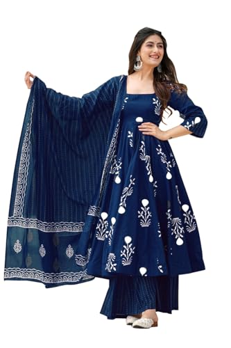 Image of ANNI Designer Women's Rayon Blend Anarkali Printed Kurta with Pant & Dupatta | Ethnic Kurta Pant Dupatta Set for Women | Traditional Indian Wear Outfit