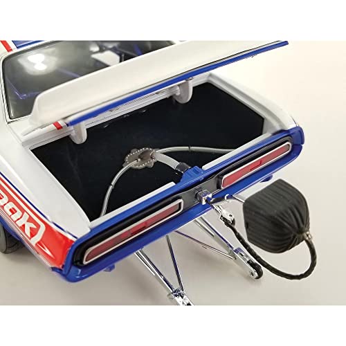 Modelo a Escala 1:18 Acme 1971 426 HEMI Challenger R/T Drag Outlaws Edición Limitada Blanco con Rayas Azules y Rojas miniatura 6