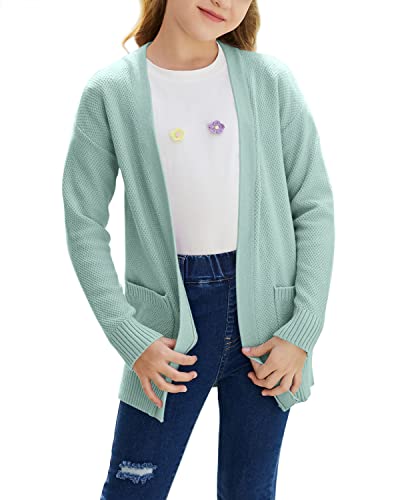 Image of Goranbon Girls' Cardigan Sweaters Open Front Long Sleeve Casual Sweater Coats with Pockets