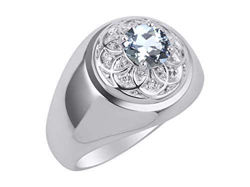 Image of Rylos Men's Designer Gypsy Ring with 7MM Round Gemstone & Diamond - Birthstone Rings in Sizes 8-13 in Sterling Silver