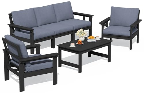 Image of SERWALL HDPE Outdoor Patio Furniture Set with Coffee Table