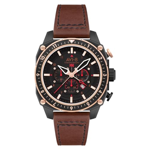 Image of AVI-8 Men's 43mm Hawker Hunter Atlas Dual Time Chronograph Watch with Leather Strap AV-4100