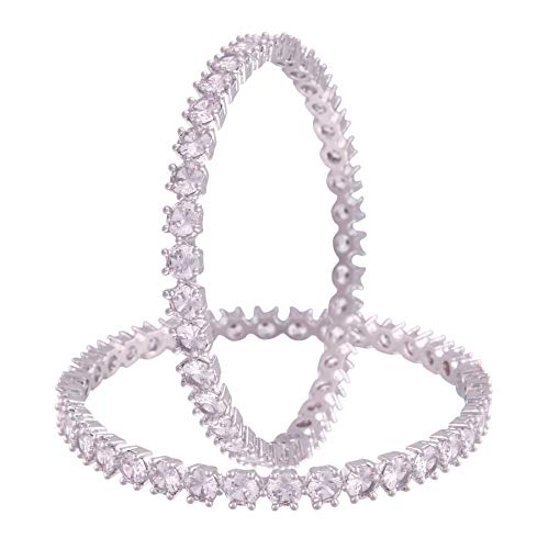 I Jewels Silver Plated Indian Wedding Bollywood CZ American Diamond Designer Brass Kada/Bangles Set Jewelry for Women Set of 2