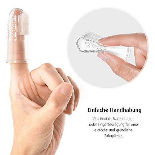 reer 79249 Finger-Zahnbürste Silikon 2 Stück, Baby-Zahnbürste aus Silikon, latexfrei, transparent 9 g