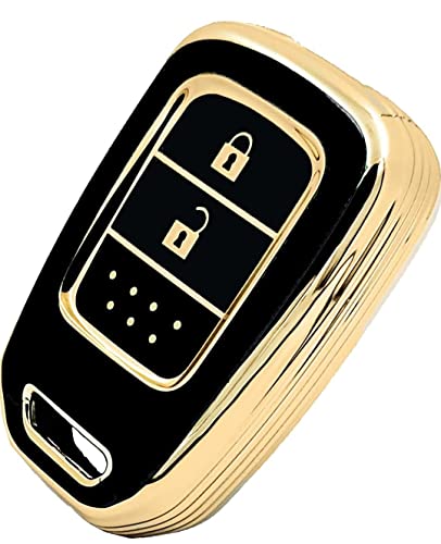 Image of TPU Car Key Cover Black & Golden Compatible for Honda Amaze, City, WR-V, Jazz (Honda, 2 Button Remote Key New)
