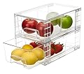 2 Pack Stackable Storage Drawers,Plastic Organizers Bins, Drawers Storage with Handles and Movable Dividers for Organization and Storage in Fridge,Bathroom, Pantry, Kitchen Cabinets, Under Sink