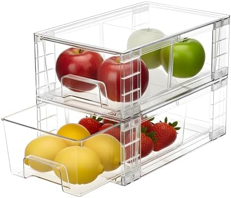2 Pack Stackable Storage Drawers,Plastic Organizers Bins, Drawers...