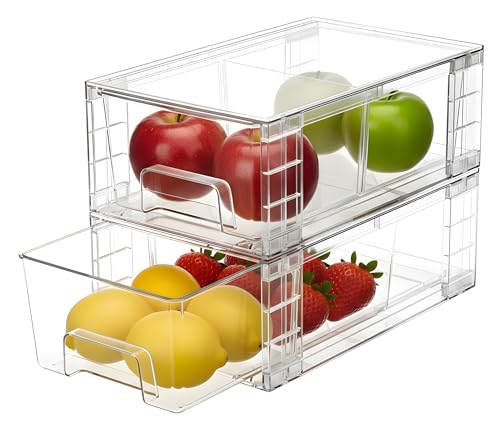 2 Pack Stackable Storage Drawers,Plastic Organizers Bins, Drawers Storage with Handles and Movable Dividers for Organiza - Detailed View