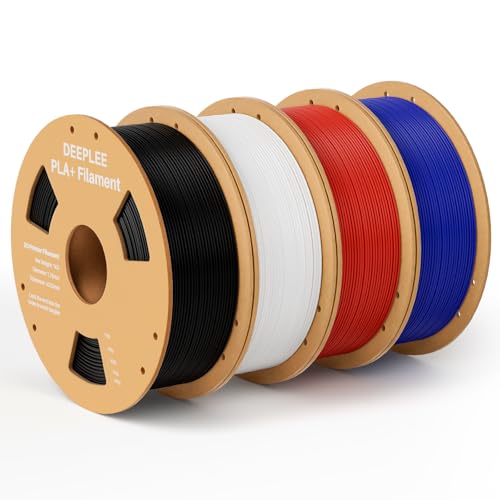Image of PLA+ 1.75mm 3D Printer Filament, PLA Plus with Dimensional Accuracy + /- 0.02mm, Higher Strength and Toughness, Neatly Wound, Fits for Most FDM 3D Printers, 4KG Black+White+Red+Dark Blue