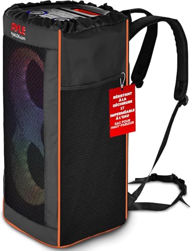 Pyle Housse Étanche pour Enceinte Bluetooth – Sac à Dos de Transport Anti-Déchirure avec Poches Latérales, Bretelles Réglables et Cordon de Serrage
