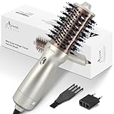 Aima Beauty 4 in 1 Worldwide Travel Hot Air Brush Dual Voltage Blowout Brush Oval Shape One Step Volumizer Straightener Blow Dryer Brush Ionic Lock Moisture Gift 360° Swivel Cord Champagne Silver