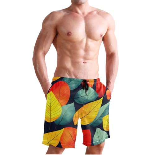 Men’s Swim Trunks Yellow Green Red Leaves Beach Board Shorts Swimming Short Pants Running Sports Surffing Shorts4