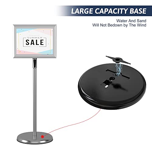 Mayyol Adjustable Sign Holder 8.5 X 11 Inch Stand - Poster Floor Heavy Duty Pedestal Display Holder, Vertical And Horizontal Sign Displayed, Aluminum Sign Standing Holders For Outdoor Indoor, Silver #TOP7