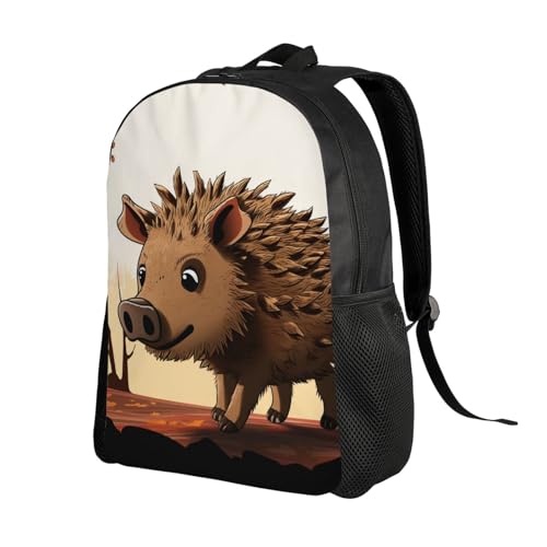 Dwrepo Mochila com estampa de animação de javali, 40,6 cm, impermeável, leve, mochila casual para mulheres e homens, preta, tamanho único, mochilas de viagem