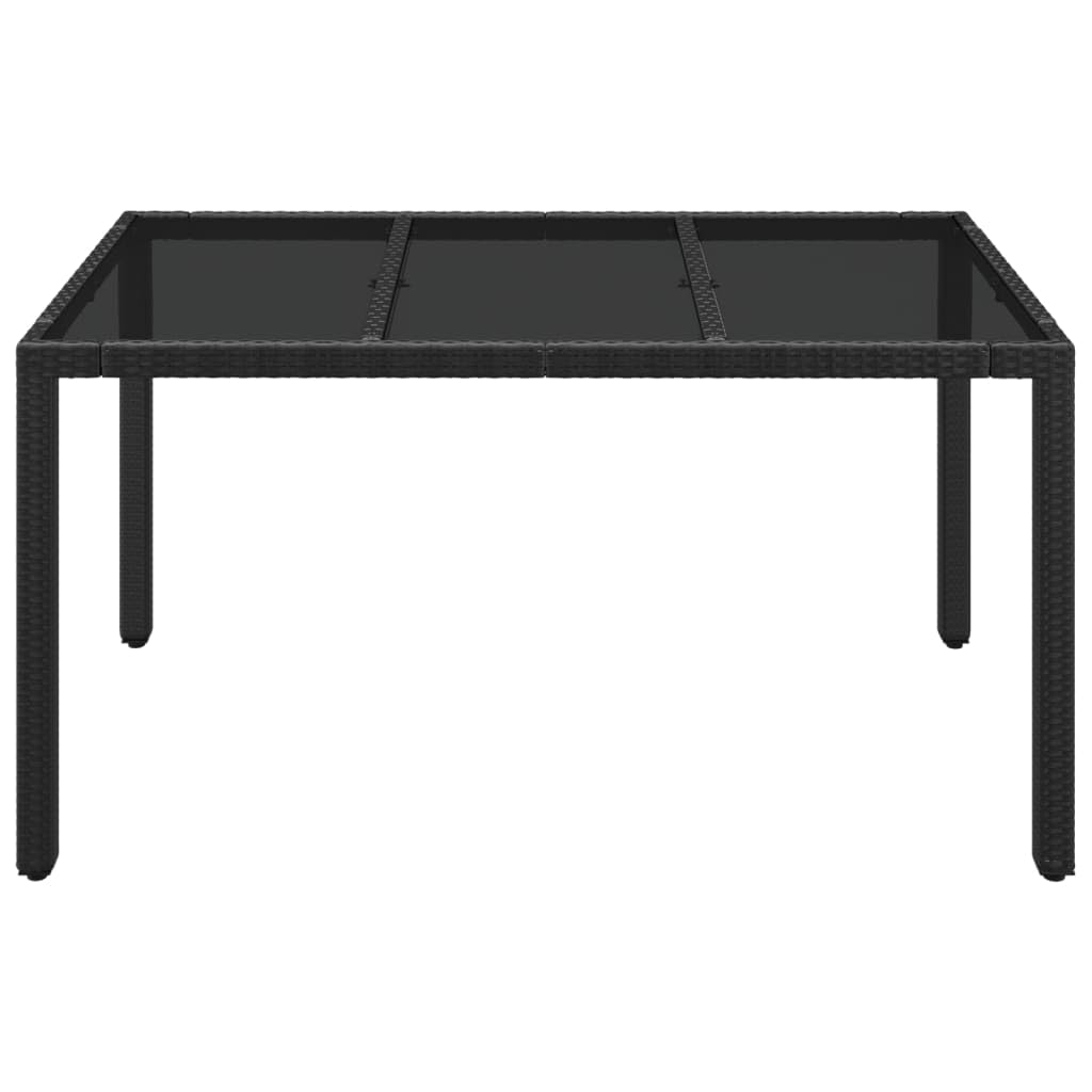 Mesa de jardín de ratán de polirratán, color negro, 150 x 90 x 75 cm, con placa de cristal duro, marco de acero pulverizado, diseño impermeable para terraza y jardín, fácil montaje