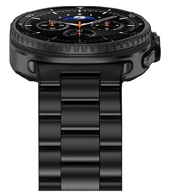 Image of Croiky Metal Stainless Steel [No Gap] Strap Compatible with Samsung Galaxy Watch 7 /8 Ultra /Ultra 2 47mm Strap (2024 /2025) for Men & Women - Black [Watch NOT Included]